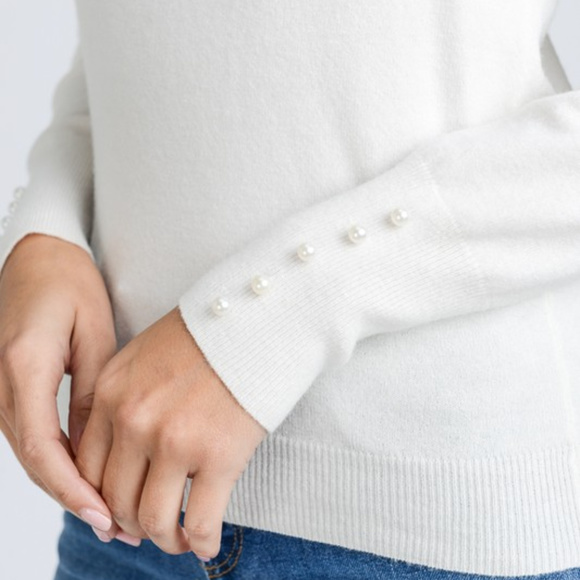 Sweaters - * 1 LEFT *  Pearl Detail Solid Sweater Top